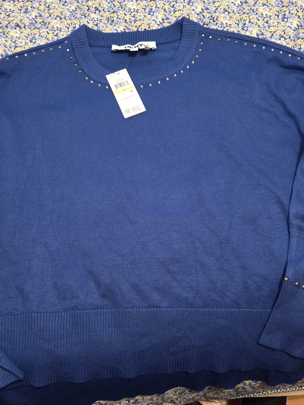 DKNY Royal Blue Studded Crewneck Sweater